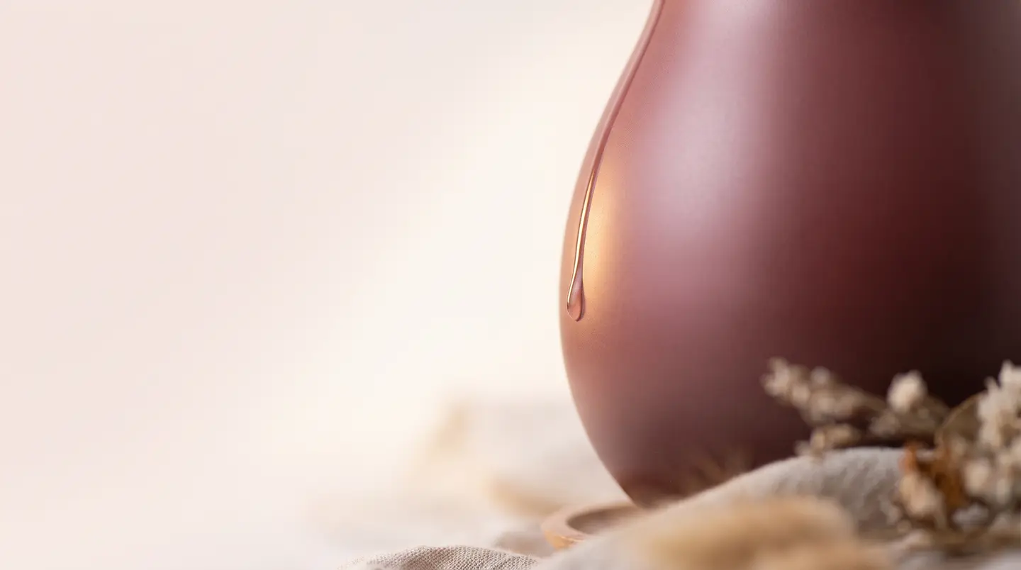 Superficie de cerámica satinada color palo de rosa con un reflejo de luz cálida